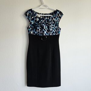 💃 London Times Black and Blue Midi Dress Sz 6/8